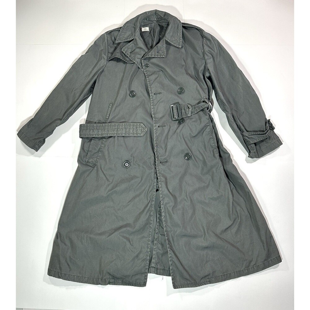 1960s US Army Raincoat Trench Coat 36R Quarpel OG-274 Vintage Military Green VTG